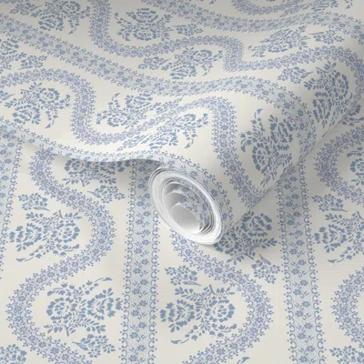 Spoonflower Pre-pasted Wallpaper Abigail Serpentine Periwinkle 2' X 12' Removable