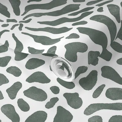 Spoonflower Pre-pasted Wallpaper Abstract Boho Garden - Rustic Green On White - Fresh Stylish Botanical 2' X 12'
