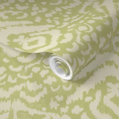 Spoonflower Pre-pasted Wallpaper Abstract Ikat Modern Neutrals Skin Mix Ivory & Pistachio Effortless Boho L 2' X