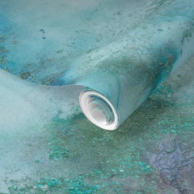 Spoonflower Pre-pasted Wallpaper Abstract Ink Painting Texture Blue Ocean Smaller Scale 2' X 12' Removable