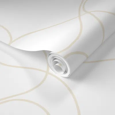 Spoonflower Pre-pasted Wallpaper Abstract Line - White & Beige Cream 2' X 12' Removable
