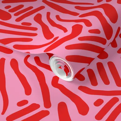 Spoonflower Pre-pasted Wallpaper Abstract Lines - Red & Pink  Removable In Multi