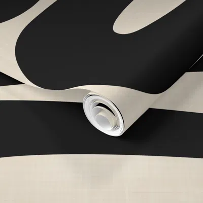 Spoonflower Pre-pasted Wallpaper Abstract Mid Century Modern Geometric Curve Stripe In Black And Cream White 2' 