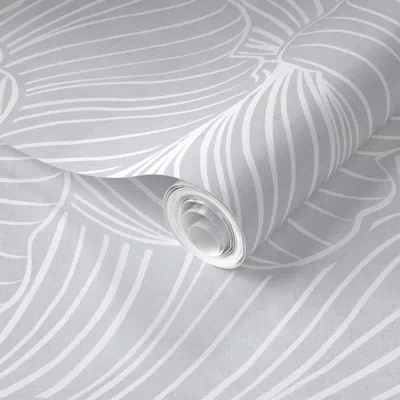 Spoonflower Pre-pasted Wallpaper Abstract Minimalism Monochrome Organic Waves Pale Soft Grey Neutrals Jumbo 2' X In Gray