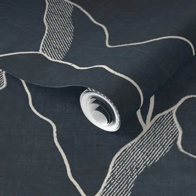 Spoonflower Pre-pasted Wallpaper Abstract Mountain Lines Modern Cabincore Boys Bedroom Textured Navy Blue 2' X 1