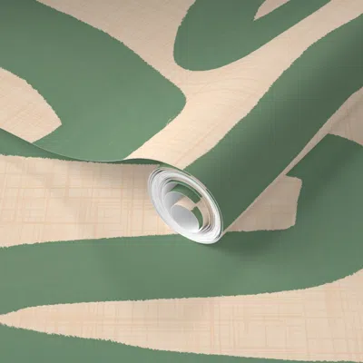 Spoonflower Pre-pasted Wallpaper Abstract Retro Maze - Mid Century Modern Lines Sage (xl) 2' X 12' Removable