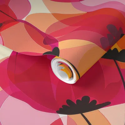 Spoonflower Pre-pasted Wallpaper Abstract Translucent Poppies In Orange And Pink 2' X 12' Removable