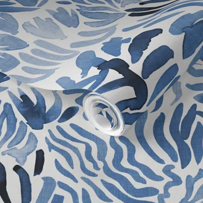 Spoonflower Pre-pasted Wallpaper Abstract Watercolor Blue Flowers Hand Drawn Floral Jumbo Statement Wall 2' X 12