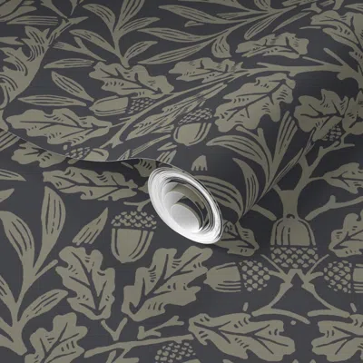 Spoonflower Pre-pasted Wallpaper Acorn In Silver Slate & Clay (traditional Arts & Crafts) - William Morris 2' X 