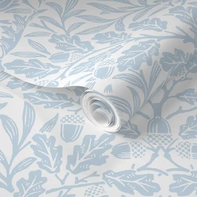 Spoonflower Pre-pasted Wallpaper Acorn In Snow & Sky (traditional Arts & Crafts) - William Morris 2' X 12' Remov