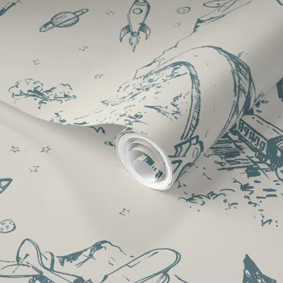 Spoonflower Pre-pasted Wallpaper Adventure Toile Classic Steel 2' X 12' Removable