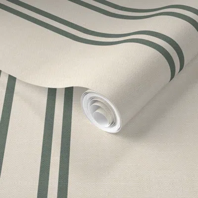 Spoonflower Pre-pasted Wallpaper Aegean Stripe Sage 2' X 12' Removable