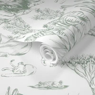 Spoonflower Pre-pasted Wallpaper African Safari Animal Toile Soft Blue 2' X 12' Removable