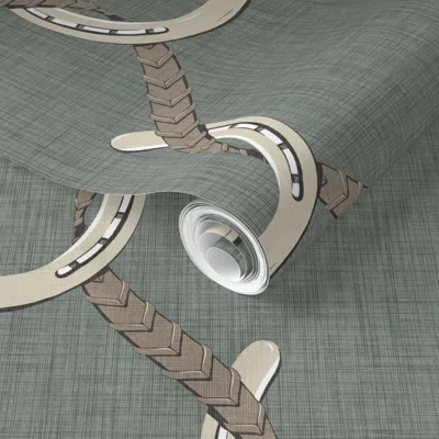 Spoonflower Pre-pasted Wallpaper Ainsley Horseshoe & Reins Equestrian - Storm Gray - Large Repeat 2' X 12' Remov