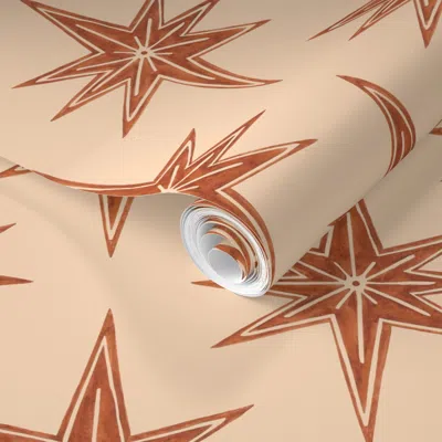 Spoonflower Pre-pasted Wallpaper Alamo Star - Brown 2' X 12' Removable