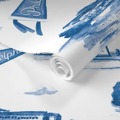 Spoonflower Pre-pasted Wallpaper Alex's Philly Toile 5 2' X 12' Removable