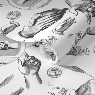 Spoonflower Pre-pasted Wallpaper All Over Design - Lets Give Him A Hand  Removable In White