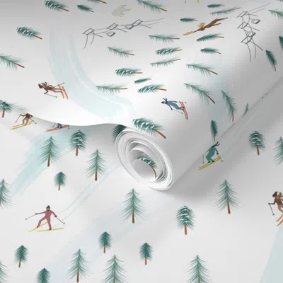 Spoonflower Pre-pasted Wallpaper Alpine Ski Slopes 2' X 12' Removable