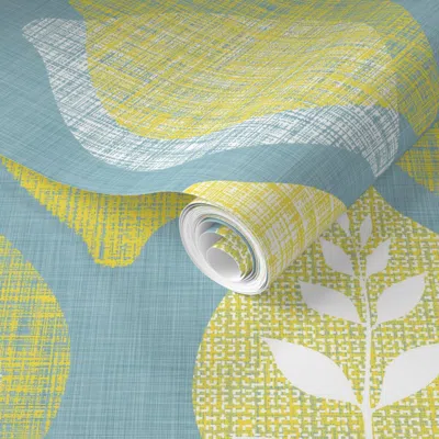 Spoonflower Pre-pasted Wallpaper Amalfi Lemon Linen 2' X 12' Removable In Multi