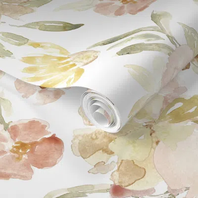 Spoonflower Pre-pasted Wallpaper Amelia Floral 2 Jumbo  Removable