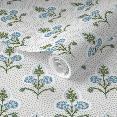 Spoonflower Pre-pasted Wallpaper An Ideal Bloom Steel Blue 2' X 12' Removable