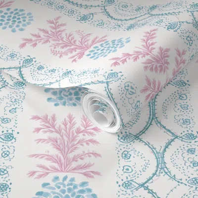 Spoonflower Pre-pasted Wallpaper Ananas Enchante Aqua And Cool Pink 2' X 12' Removable