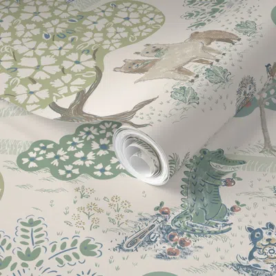 Spoonflower Pre-pasted Wallpaper Animal Alphabet Toile Cream Colorway 2' X 12' Removable