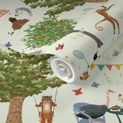 Spoonflower Pre-pasted Wallpaper Animals' Garden Party 2' X 12' Removable