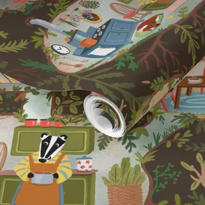 Spoonflower Pre-pasted Wallpaper Animals In Their Burrows 2' X 12' Removable