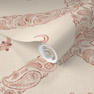 Spoonflower Pre-pasted Wallpaper Annie Rustic Western Style Paisley Bandana - Pink Champagne - Large Repeat 2' X