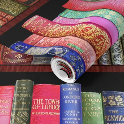 Spoonflower Pre-pasted Wallpaper Antique Books With Jane Austen Books And Retro Bookshelf  Removable