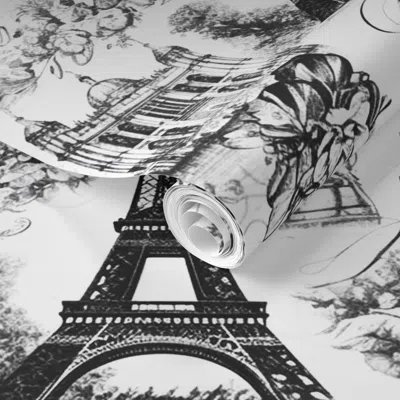 Spoonflower Pre-pasted Wallpaper Antique France Toile Black And White  Removable