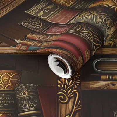 Spoonflower Pre-pasted Wallpaper Antique Ornate Magic Books 2' X 12' Removable