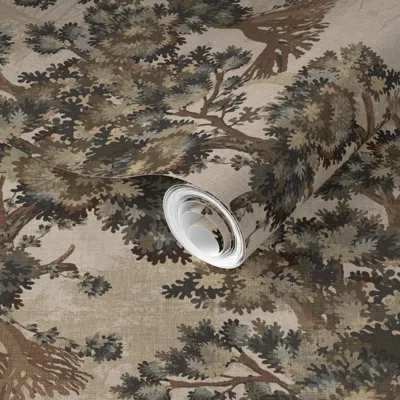 Spoonflower Pre-pasted Wallpaper Antique Tapestry Trees On Tan 2' X 12' Removable