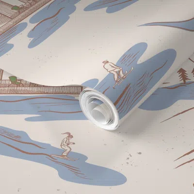 Spoonflower Pre-pasted Wallpaper Apres-ski Yeti Toile - Whimsical Mountain Lodge Pattern - Mocha Mousse Path 2' 