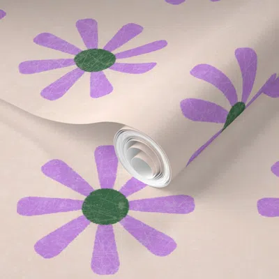 Spoonflower Pre-pasted Wallpaper Araminta (lavender And Beige) 2' X 12' Removable