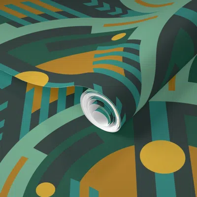 Spoonflower Pre-pasted Wallpaper Art Deco Arch Jade (large) 2' X 12' Removable