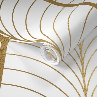 Spoonflower Pre-pasted Wallpaper Art Deco Art 8 White 2' X 12' Removable