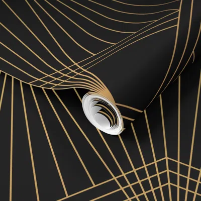 Spoonflower Pre-pasted Wallpaper Art Deco - Black Gold 2' X 12' Removable