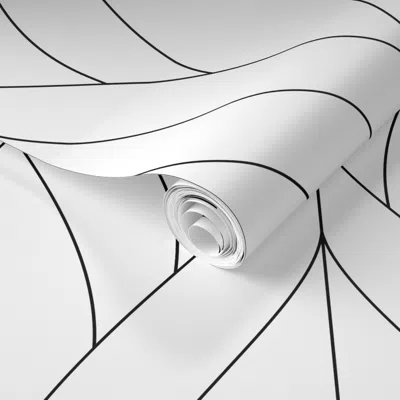 Spoonflower Pre-pasted Wallpaper Art Deco Blossoms - Black On White - Large Scale 2' X 12' Removable