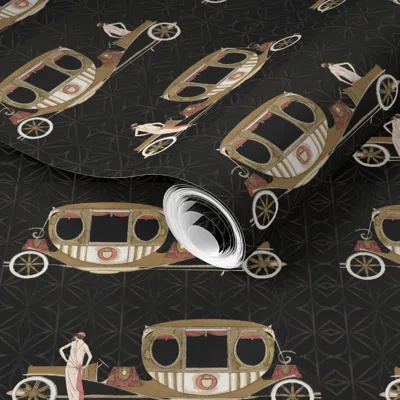 Spoonflower Pre-pasted Wallpaper Art Deco Cars 2' X 12' Removable
