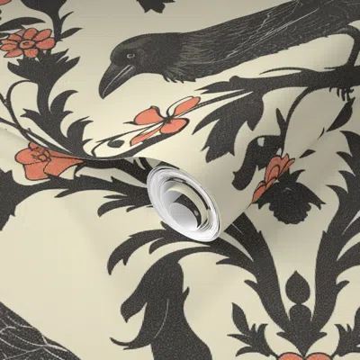 Spoonflower Pre-pasted Wallpaper Art Deco Crow 2' X 12' Removable