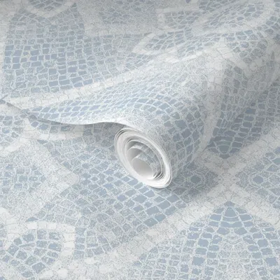Spoonflower Pre-pasted Wallpaper Art Deco Daisy Mosaic In Beach House Blue 2' X 12' Removable