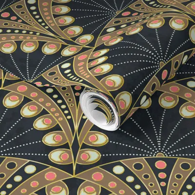 Spoonflower Pre-pasted Wallpaper Art Deco - Élégance Par Excellence - Small Size 2' X 12' Removable In Black