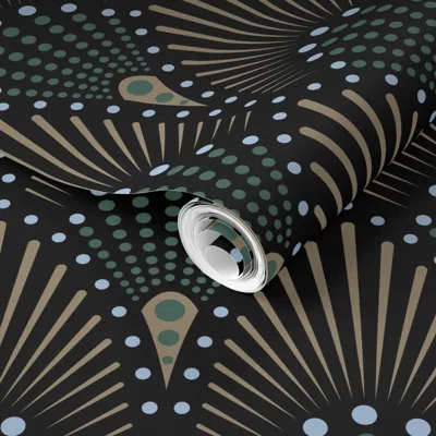 Spoonflower Pre-pasted Wallpaper Art Deco Fan (black) 2' X 12' Removable In Multi