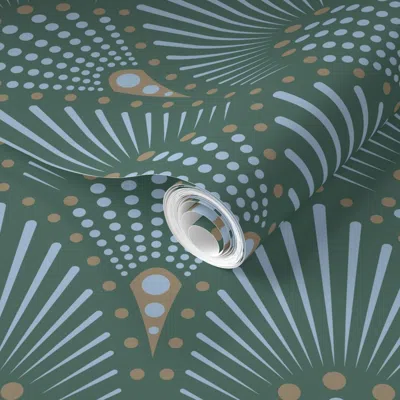 Spoonflower Pre-pasted Wallpaper Art Deco Fan (blue) 2' X 12' Removable