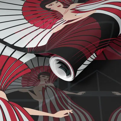 Spoonflower Pre-pasted Wallpaper Art Deco Fat Qt-red-01 2' X 12' Removable