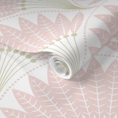Spoonflower Pre-pasted Wallpaper Art Deco Feather Fan / Pastel Pink / Large Scale 2' X 12' Removable