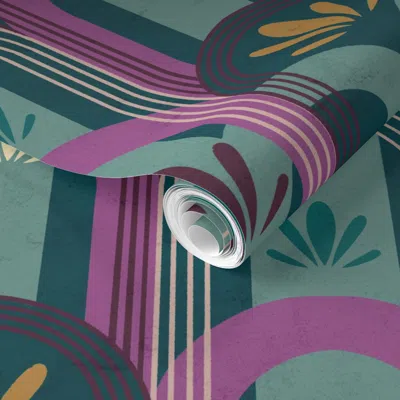 Spoonflower Pre-pasted Wallpaper Art Deco Floral Arches - Retro Geometric Style 2' X 12' Removable