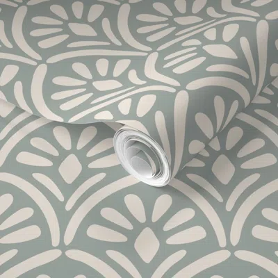 Spoonflower Pre-pasted Wallpaper Art Deco Floral // Blue 2' X 12' Removable